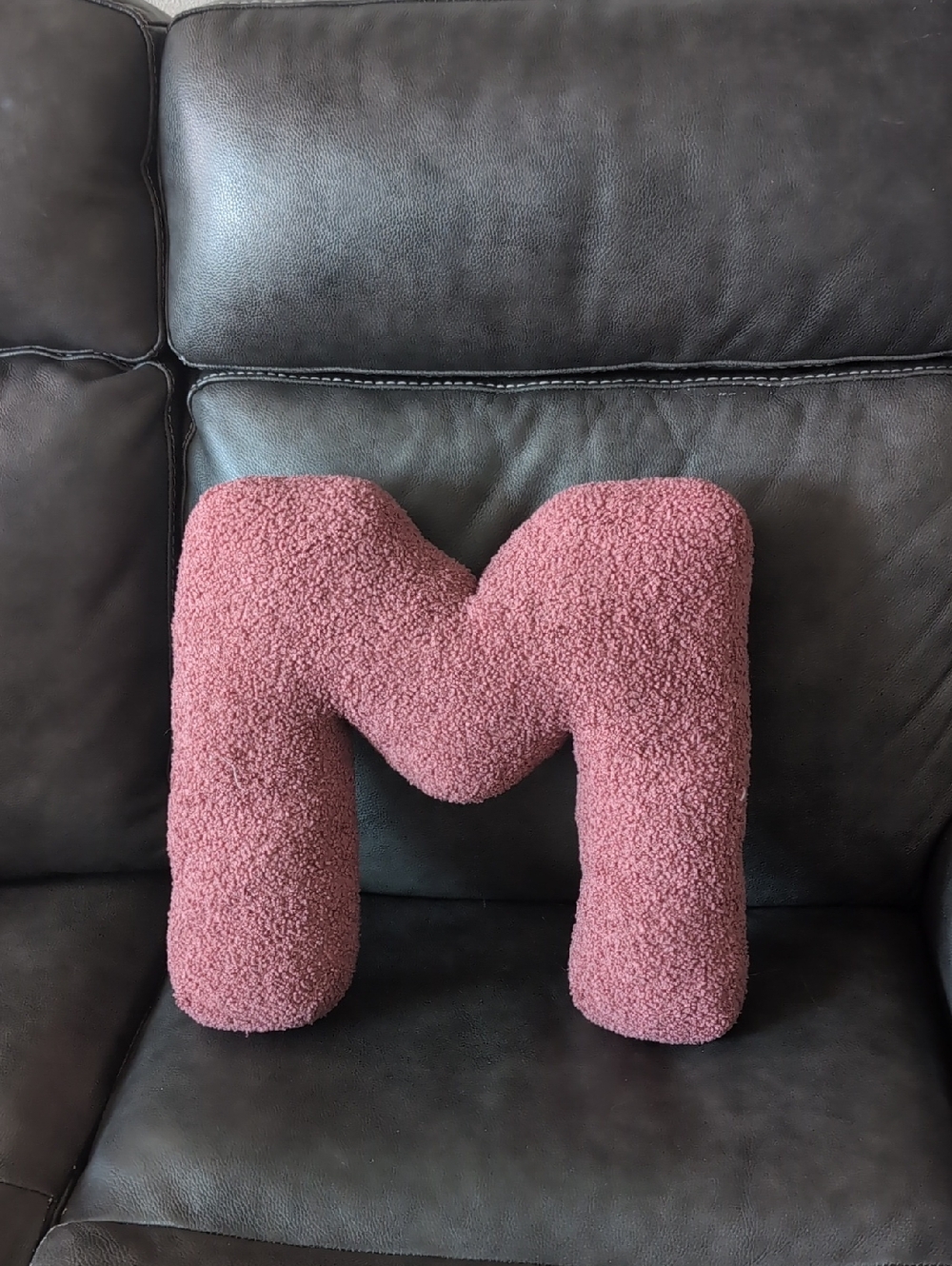 Plush Letter M Pillow in Dusty Rose